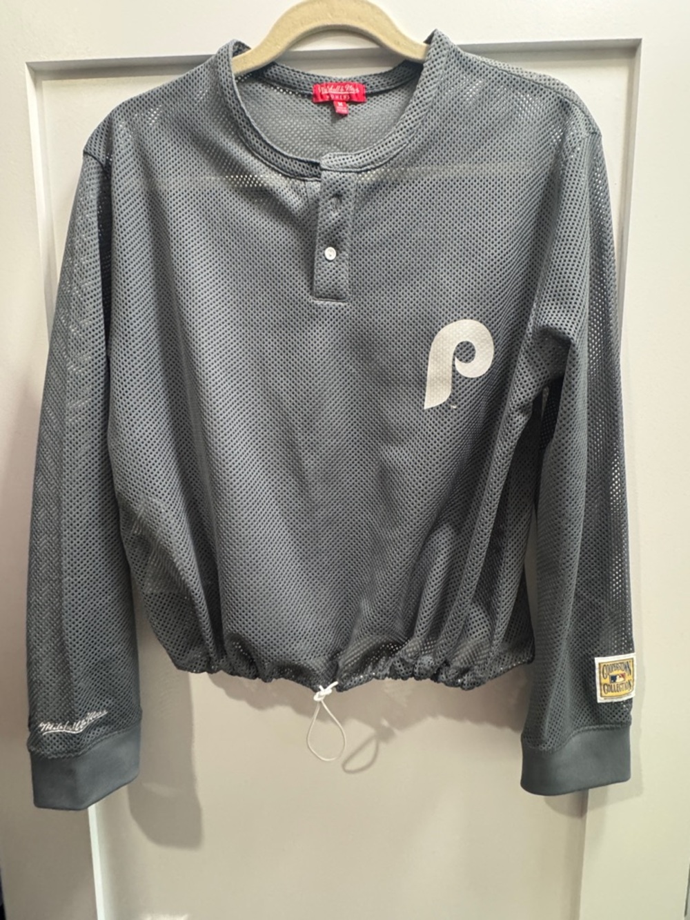 Mitchell & Ness Phillies Gray Mesh Women's Top with drawstring waist